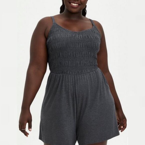 Torrid Super Soft Knit Romper Grey Size 5X Smocked 2020 Stretch Adjustable Boho - Picture 2 of 15